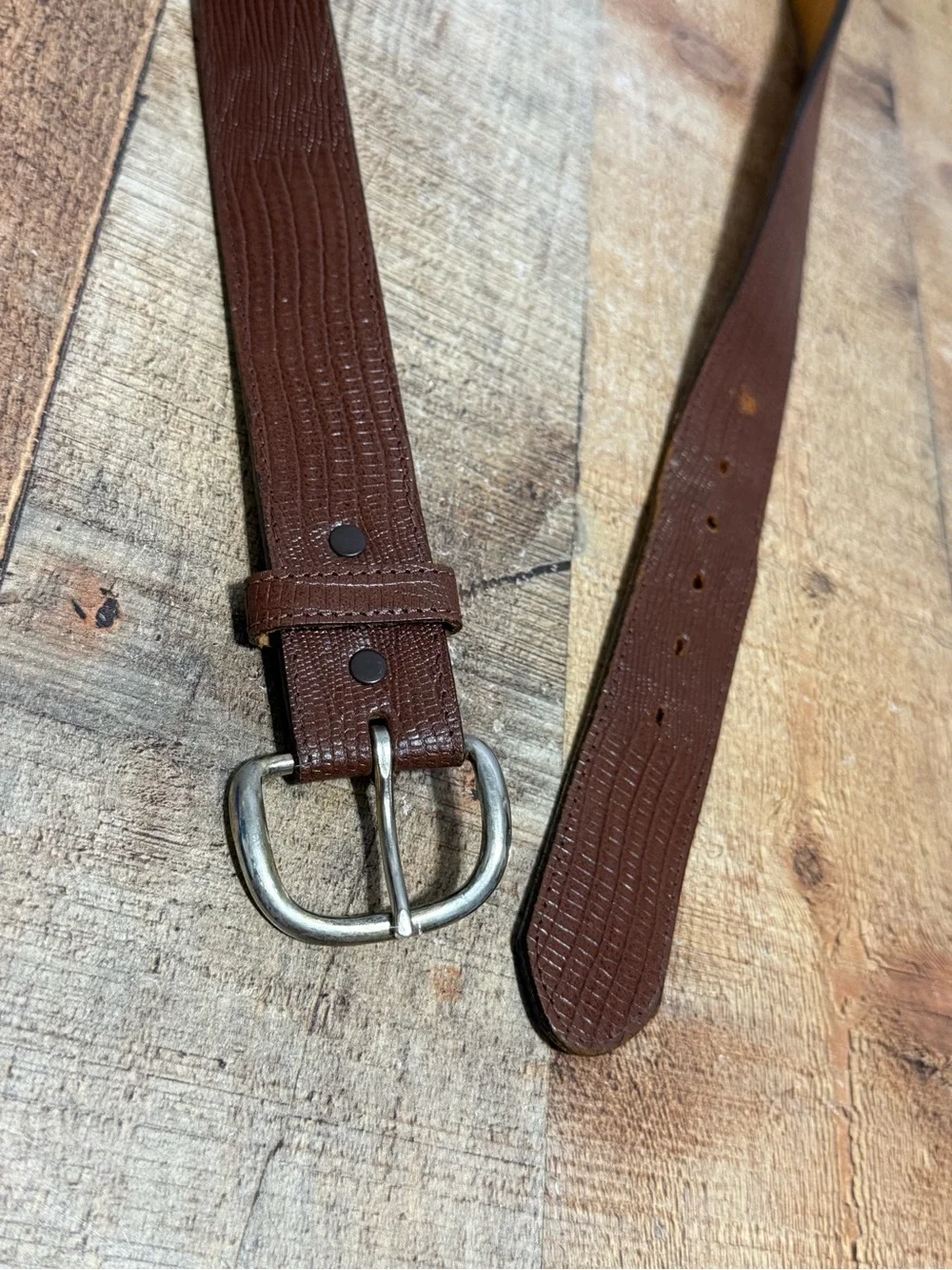 Belt Lizard Grain Cowhide Leather Men's Belt Brown Made in USA Size 40 GUC Pre o